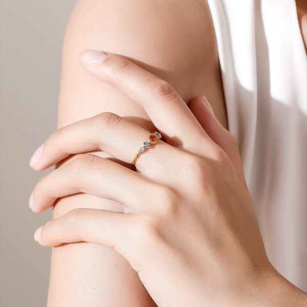 "Orange and the Sea" plated 18K gold-plated high imitation stone natural ring blue topaz color light luxury versatile women's ring - Image 5