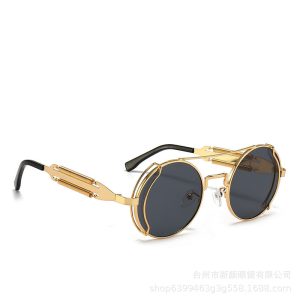 2024 New Cross Border Sunglasses Men's Personality Steampunk Metal Double Spring Leg Glasses Versatile Sunglasses Women