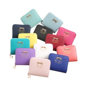 Cross-border new Korean style fashion small wallet lady bow mini wallet zipper short coin purse card holder
