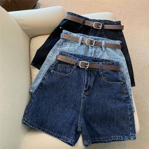Denim shorts, women's new summer trendy ins, Internet celebrities, high-waisted, simple, thin, loose-legged, versatile A-line hot pants