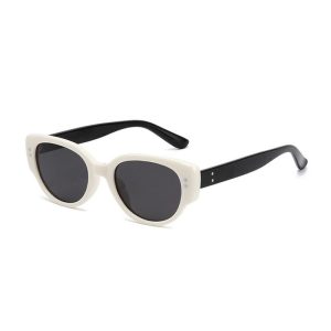 White retro cat-eye sunglasses women's anti-ultraviolet sunglasses fashion square round face narrow frame luxury glasses trend