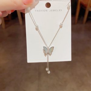 Korean fashion light luxury shell butterfly tassel necklace feminine temperament Internet celebrity super fairy butterfly design collarbone chain