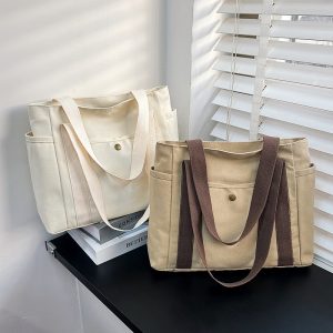 Bag Bag Women's Canvas Large Capacity Shoulder Bag Student Versatile Handbag Commuter Bag for Work Commuter Bag for Going Out Simple Mommy Bag