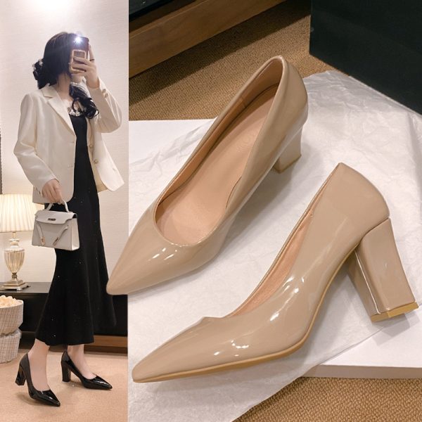 High Heel Fashion Single Shoes Women's Summer Thick Heel Pointed Toe Pumps Work Commuter Office Women Professional Single Shoes Cross Border