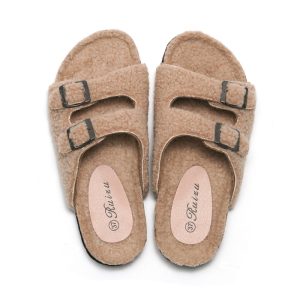 Ruizu new autumn and winter women's cork slippers lamb velvet men's sandals and slippers wear casual beach shoes to keep warm