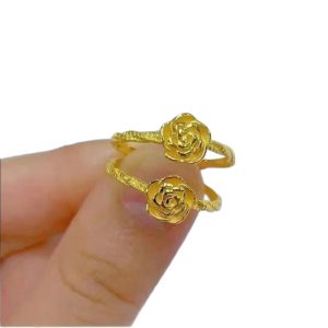 Golden rose ring women's solid fashion with a live mouth hemp lace ring to give your girlfriend a gift