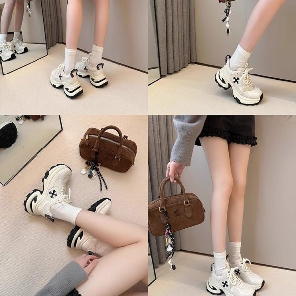 HEIGHT: 7CM~ LEATHER CROSS FLOWER THICK-SOLED DAD SHOES WOMEN'S NEW BREATHABLE RUNNING SHOES CASUAL SNEAKERS IN SPRING - Image 4