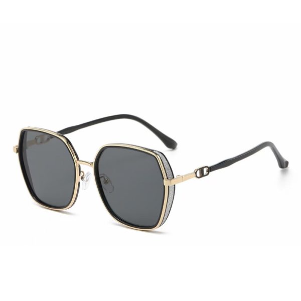 Internet celebrity fashion thick-edged flash diamond beige sunglasses 2023 new women's premium anti-ultraviolet polarized sunglasses - Image 5