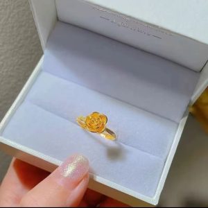 Golden rose ring women's solid fashion with a live mouth hemp lace ring to give your girlfriend a gift