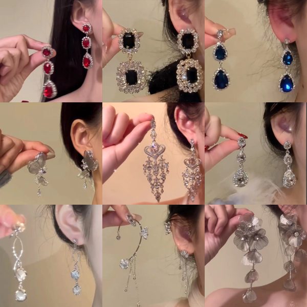 French light luxury drop gemstone earrings, ultra-sparkling diamond-encrusted retro court style earrings, fashionable personality, niche earrings - Image 2