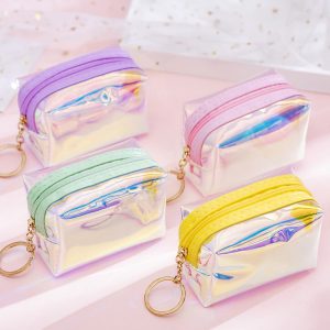 Korea new ins girl heart transparent laser coin purse student mini coin keychain pack spot wholesale
