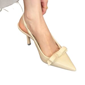 High Heel Sandals Women's 2025 Pointed Toe Shallow Bow Thin Heel Back Strap Patent Leather Niche Fashion Wear Sandals Women