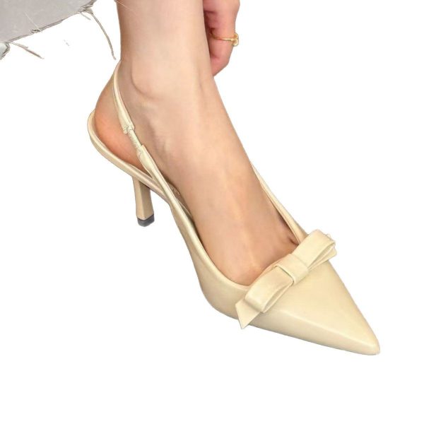 High Heel Sandals Women's 2025 Pointed Toe Shallow Bow Thin Heel Back Strap Patent Leather Niche Fashion Wear Sandals Women - Image 5