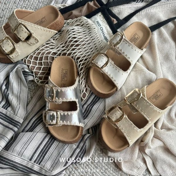 [Fan Funa] thick-soled heightened Birkenstock sandals slippers women's summer wear 2025 summer small fragrance woven slippers