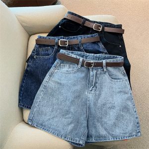 Denim shorts, women's new summer trendy ins, Internet celebrities, high-waisted, simple, thin, loose-legged, versatile A-line hot pants