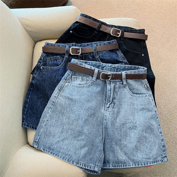 Denim shorts, women's new summer trendy ins, Internet celebrities, high-waisted, simple, thin, loose-legged, versatile A-line hot pants