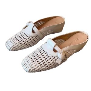 Sheepskin ~ Baotou semi-slippers women's summer wear inner heightened Birkenstock cave shoes, one foot knitted breathable sandals