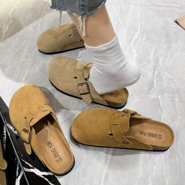 Imitation leather Birkenstocks, women's toe cork soles, high and explosive semi-slippers, and fashionable slip-on sandals outside - Image 2