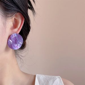 French vintage design candy color twisted piece round acetic acid earrings women's summer new niche resort style earrings