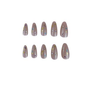 Cross-border long pointed nail shape multi-color flash diamond wearable nail foreign trade teardrop type press fingernail wholesale