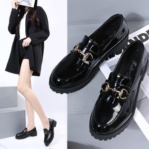Loafers women's 2023 new British style black small leather shoes accessories shallow versatile casual trend single shoes women
