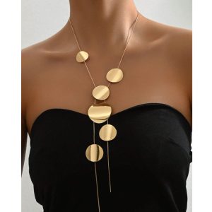 Qiaojin European and American cross-border versatile women's long necklace fashion temperament jewelry disc hollow geometric chain necklace