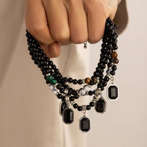 European and American cross-border tiger stone beaded necklace men's hip-hop niche sense of luxury, simple personality, men's clavicle chain accessories