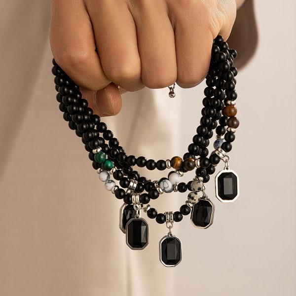 European and American cross-border tiger stone beaded necklace men's hip-hop niche sense of luxury, simple personality, men's clavicle chain accessories - Image 4