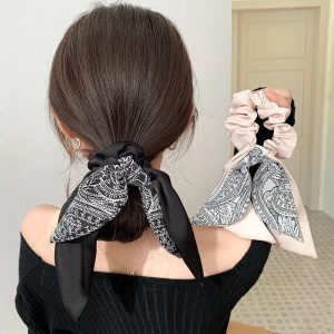 French bow streamer scrunchie silk scarf headband women's tie summer tie headrope large intestine ring 2024 new headgear