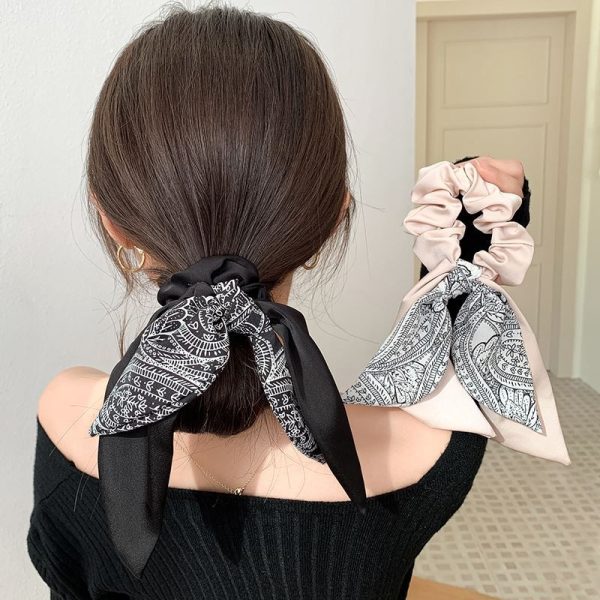 French bow streamer scrunchie silk scarf headband women's tie summer tie headrope large intestine ring 2024 new headgear - Image 2
