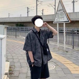 Tie-dye shirt men's summer Japanese Korean version trend handsome short-sleeved handsome men's Hong Kong style casual loose thin shirt