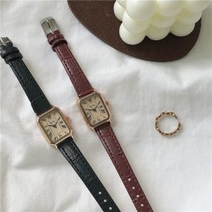 Square vintage roman quartz belt women's watch Nordic niche light luxury simple temperament student watch women's ins