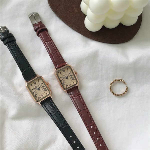 Square vintage roman quartz belt women's watch Nordic niche light luxury simple temperament student watch women's ins - Image 5