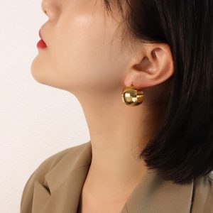 Marka French earring ball C-shaped earrings high quality version titanium steel plated 18K real gold earrings F446