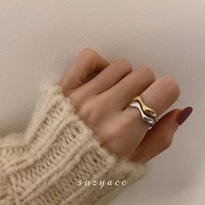 Korean Internet celebrity metal gold and silver two-color index finger opening ring women's cold style fashion personality simple design hand jewelry