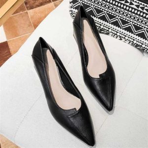 Sampers women's 2023 new spring and summer versatile high heels thick heels office professional pointed toe work leather shoes