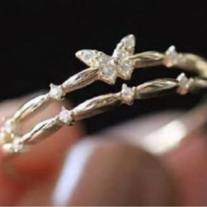 Butterfly double-layer ring women's cold style light luxury glitter diamond ring simple fashion versatile niche design open ring