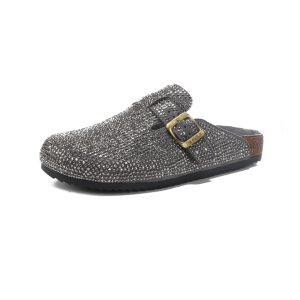2025 spring new Baotou lazy semi-drag belt buckle leather rhinestone heelless slippers women's versatile