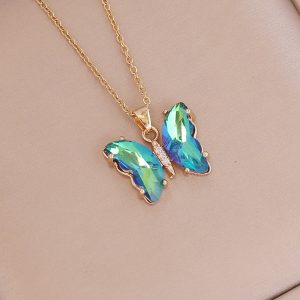 European and American cross-border new gradient butterfly necklace women's fashion pendant necklace personality collarbone chain accessories wholesale