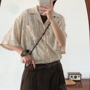 Several items jiwuus summer Japanese vintage polo shirt men's pattern Cuban collar unisex thin short-sleeved shirt
