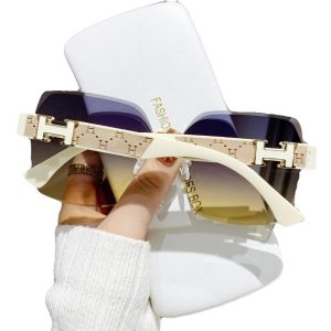 Douyin's popular Xiaohongshu with the same sunglasses, high-end rimless sunglasses, women's anti-ultraviolet driving sunglasses