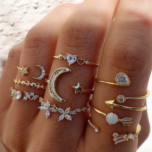 European and American cross-border new set rings Personalized 9 pieces of love butterfly star and moon diamond set ring women
