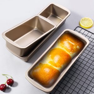 Baking tools: non-stick carbon steel brown bear toast box flat side rectangular gold oven baking bread cake tin