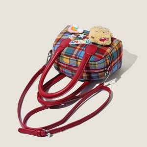 Plaid ins bag girl cute little brown bear fashion shoulder handbag high-value commuter coin purse crossbody bag