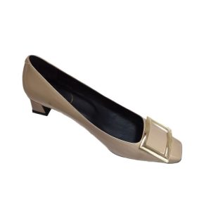 High version RV mid-heel block heel singles, patent leather square toe, square buckle wedding shoes, French commuter office OL workplace women's shoes