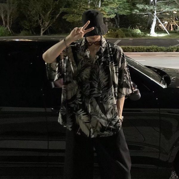 Summer Flower Shirt Men's 2025 American Retro Ruffian Handsome Cropped Sleeve Loose Shirt Beach Hawaiian Inch Shirt Men's Wear - Image 4