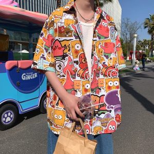 Plus size men's Hawaiian style short-sleeved shirt, fat trendy brand, street casual vacation, thin beach print shirt