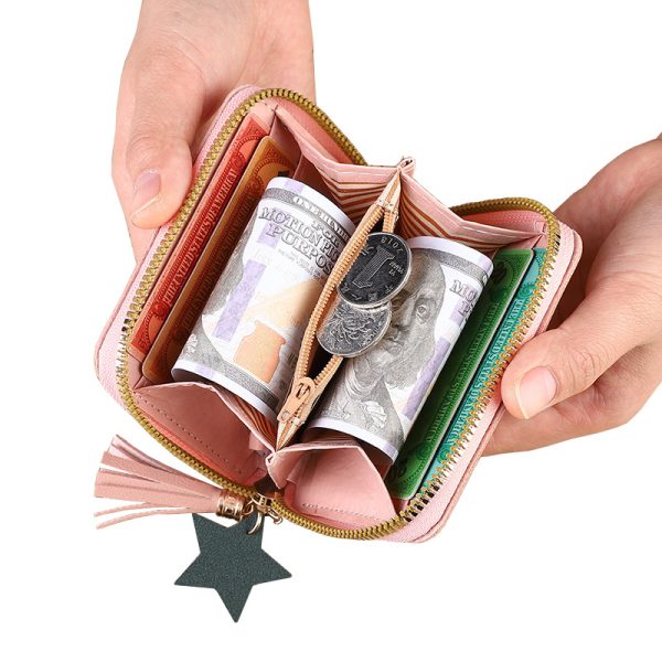 Short zipper, fashionable and beautiful, love coin purse, cute girly heart, multi-functional bag, tassel, wallet, bag - Image 2