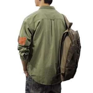 Autumn and winter heavy American patch patchwork shirt men's long sleeve trendy brand ins ruffian handsome men's shirt