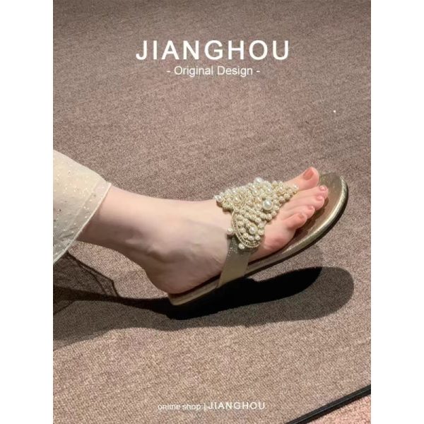Sheepskin version ~ bohemian sandals, women's pearls, rhinestones, temperament, celebrities, noblewomen, slippers, women's wear high-end shoes - Image 5
